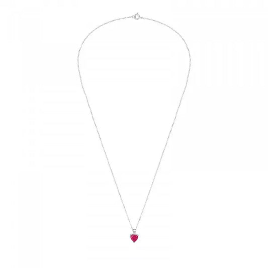 7mm Heart on 45cm Sterling Silver Necklace with Cubic Zirconia ( RUBI CORUNDUM )