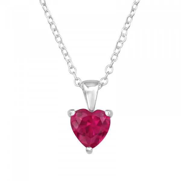 7mm Heart on 45cm Sterling Silver Necklace with Cubic Zirconia ( RUBI CORUNDUM )