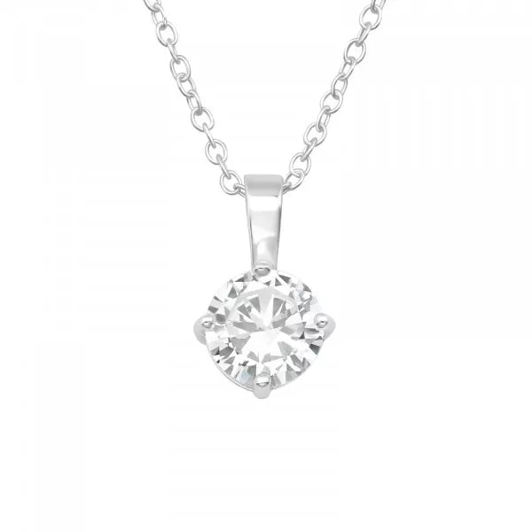 6.5mm Round 4-Prong Pendant with Cubic Zirconia on 45cm Sterling Silver Necklace