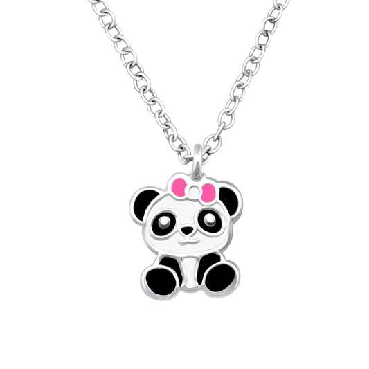 Children's Silver Panda Necklace and earrings with Epoxy