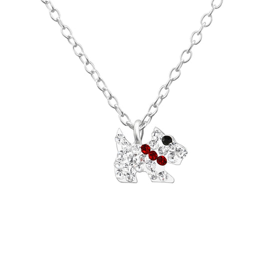 Children's Silver Dog Necklace and earrings with Crystal
