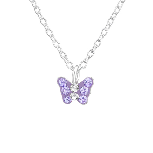 Children's Silver Butterfly Necklace and earrings with Crystal