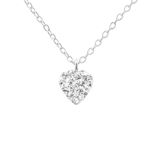 Children's Silver Heart Necklace and earrings with Crystal