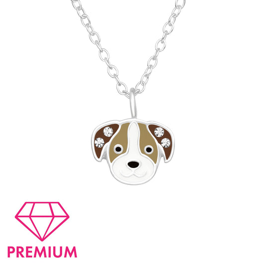 Children's Silver Dog Necklace and earrings with Crystal and Epoxy