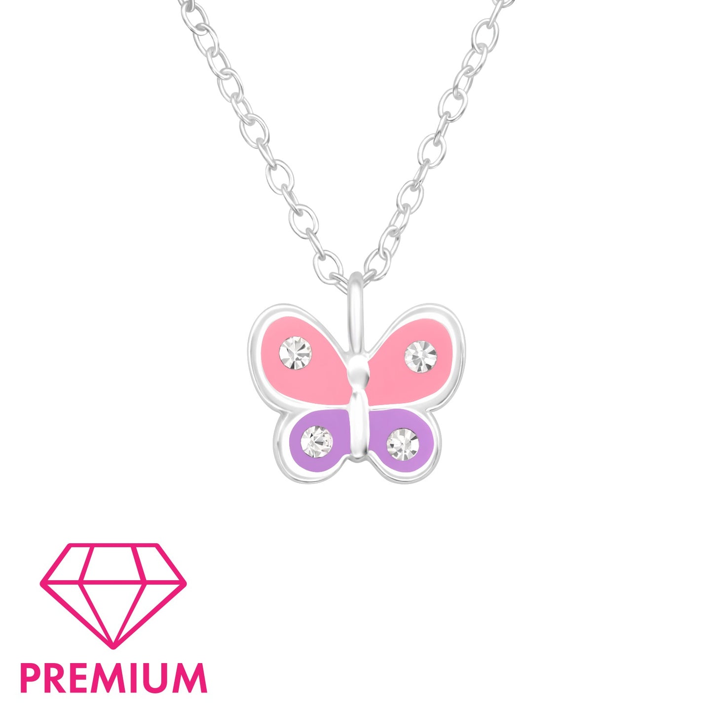 Children's Silver Butterfly Necklace ,earrings and bracelet with Crystal and Epoxy